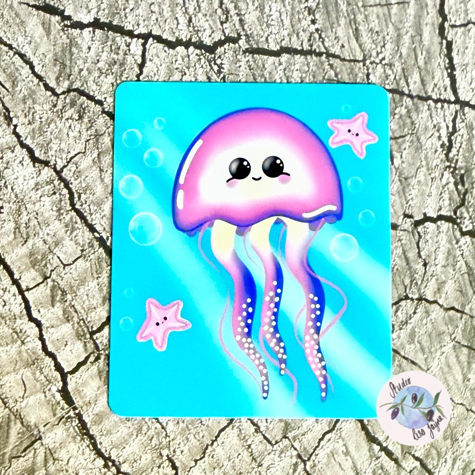 Jellyfish Starfish Underwater Waterproof Vinyl Sticker Handmade Hand drawn