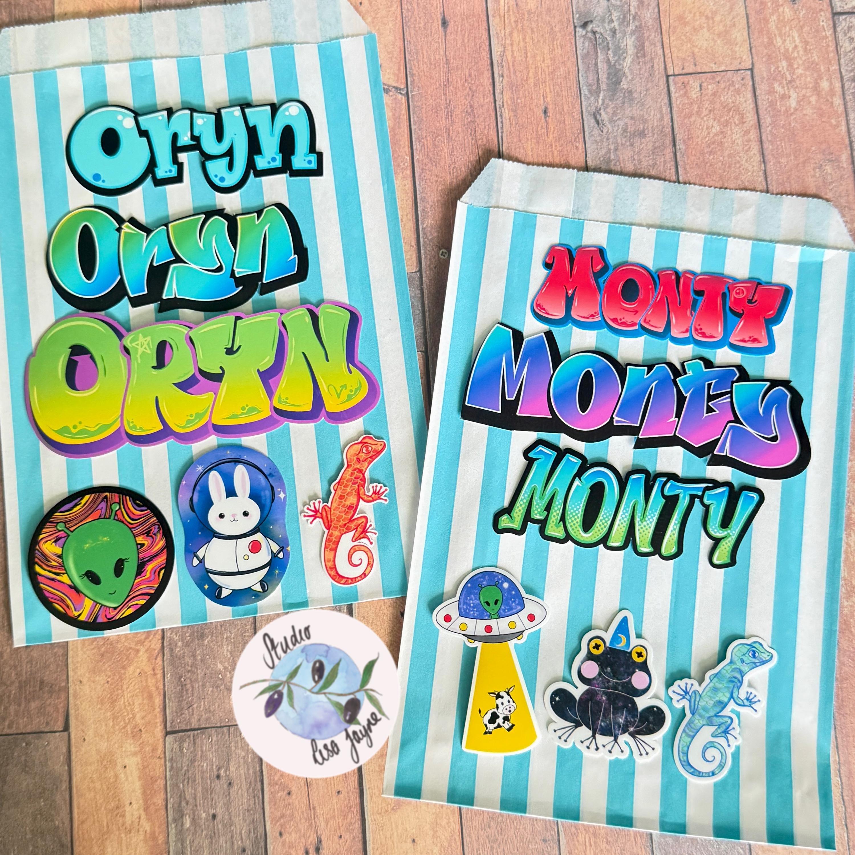 Party Bag name stickers – Waterproof Vinyl Stickers handmade