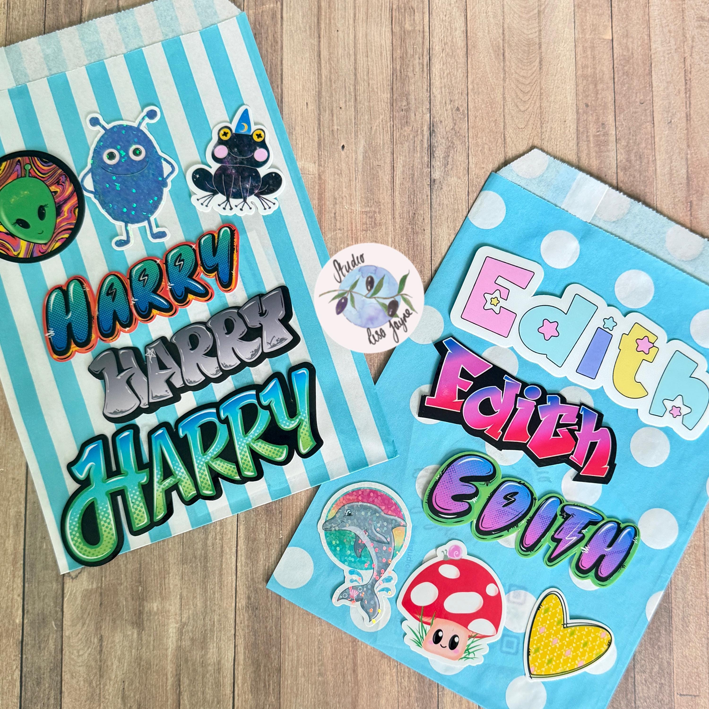 Party Bag name stickers – Waterproof Vinyl Stickers handmade