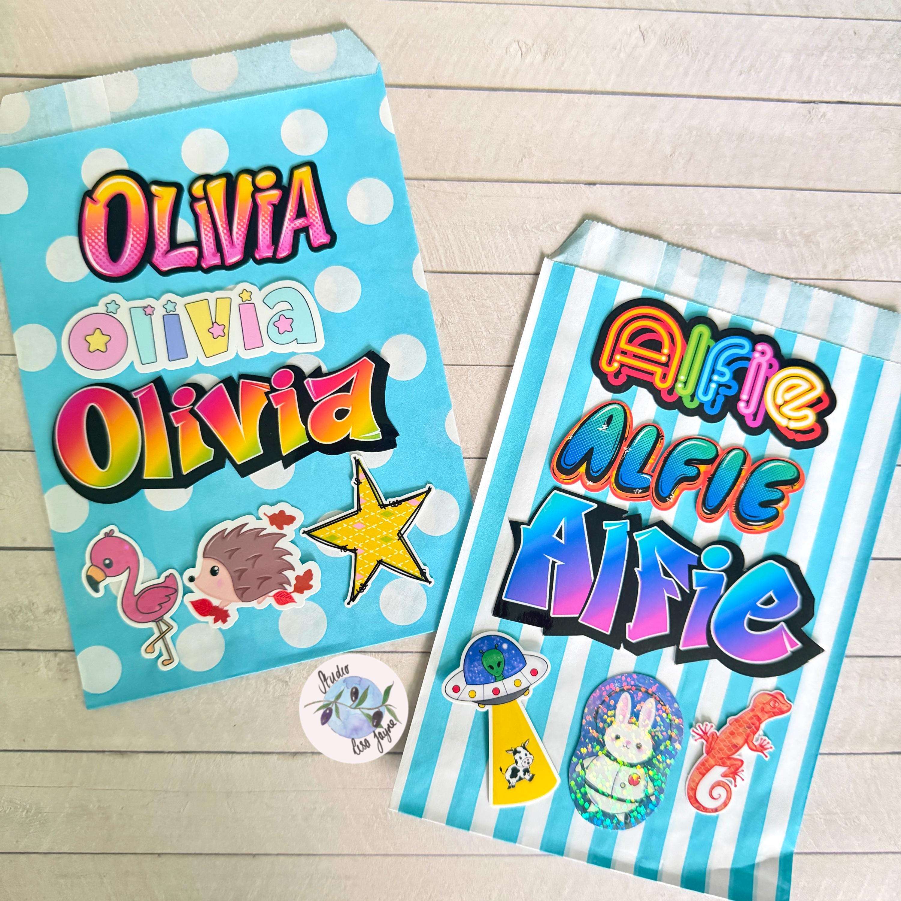 Party Bag name stickers – Waterproof Vinyl Stickers handmade