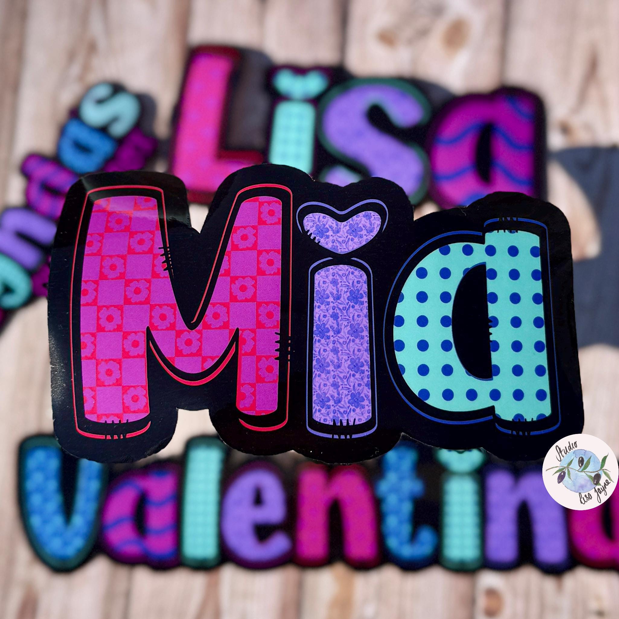 Bright Patterned Personalised Name Waterproof Vinyl Sticker Label