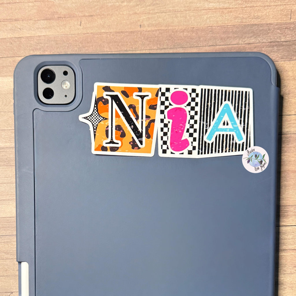 Mismatched Ransom Note animal print Personalised Name Waterproof Vinyl Sticker For Smooth Surfaces