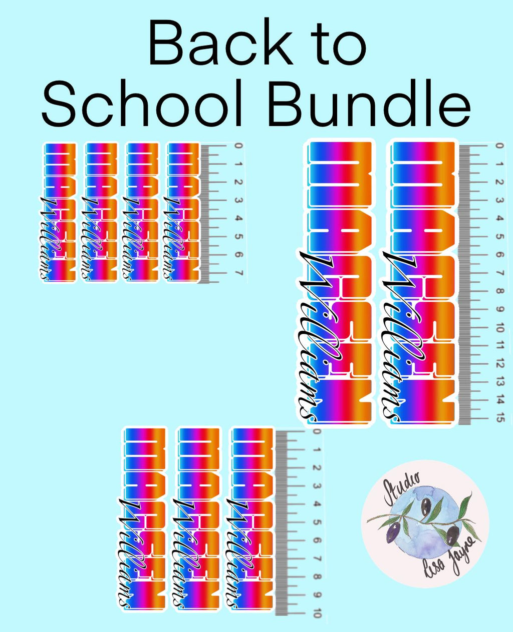 Bright Ombré multicoloured Personalised Name Waterproof Vinyl Sticker For Smooth Surfaces - a ruler with text and numbers