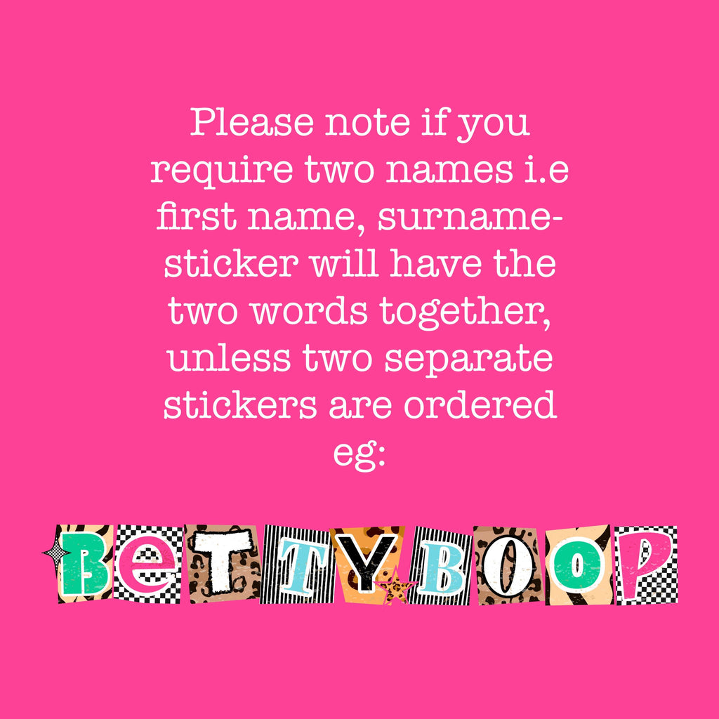 Mismatched Ransom Note animal print Personalised Name Waterproof Vinyl Sticker For Smooth Surfaces