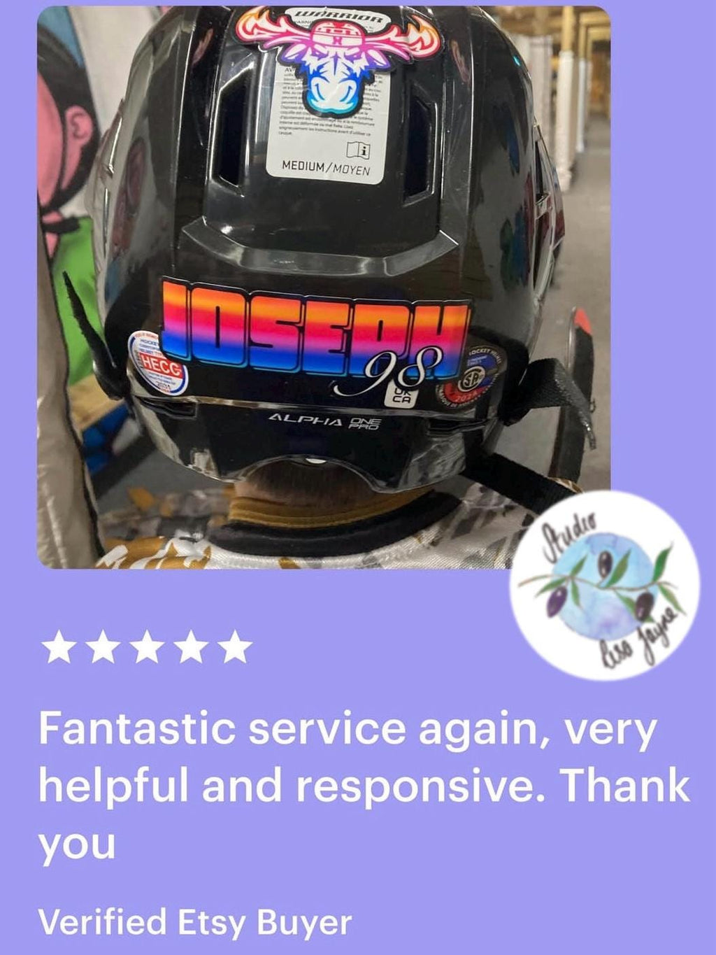 Bright Ombré multicoloured Personalised Name Waterproof Vinyl Sticker For Smooth Surfaces - a person wearing a helmet and a 5* review
