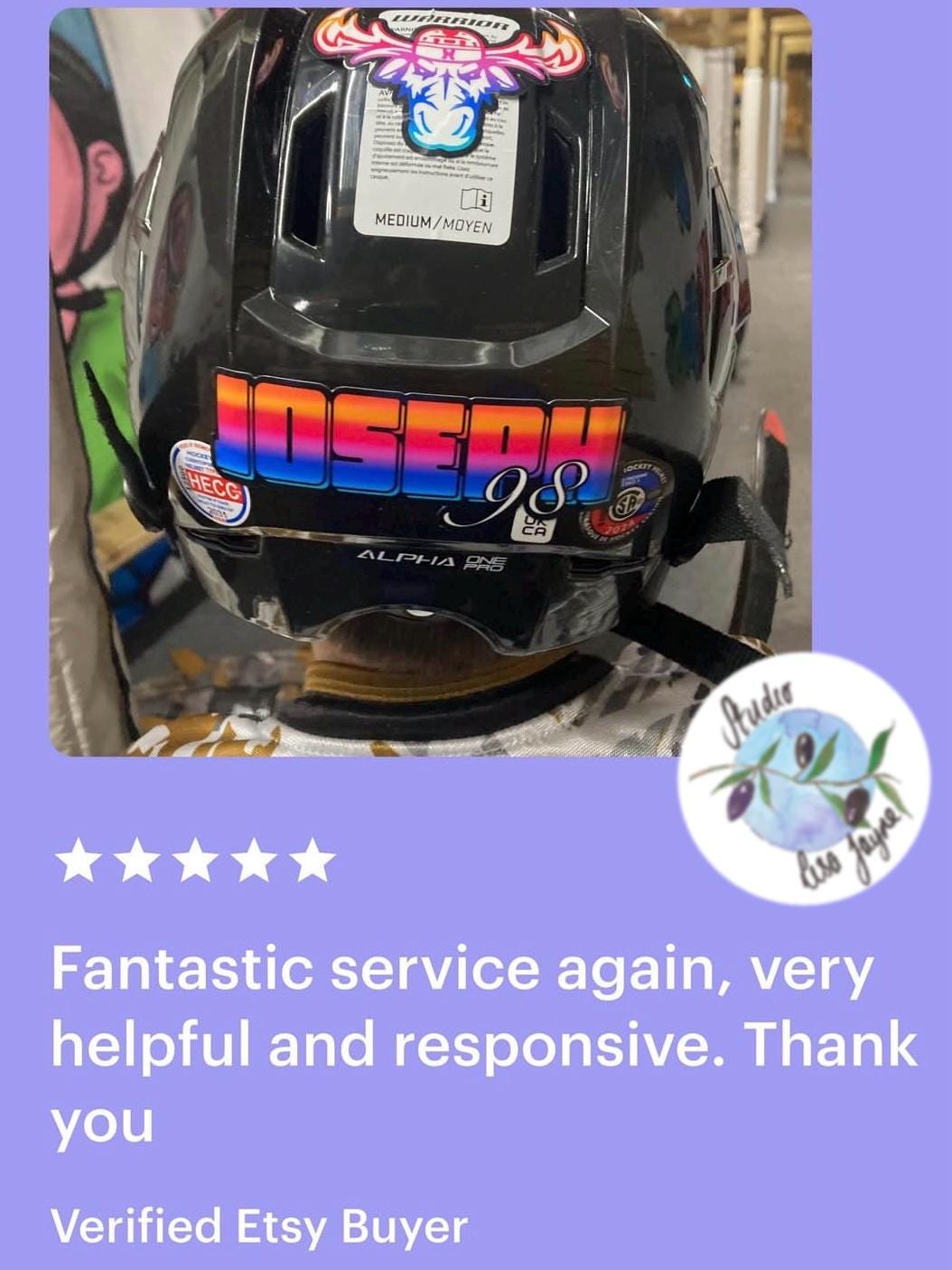 Bright Ombré multicoloured Personalised Name Waterproof Vinyl Sticker For Smooth Surfaces - a person wearing a helmet and a 5* review