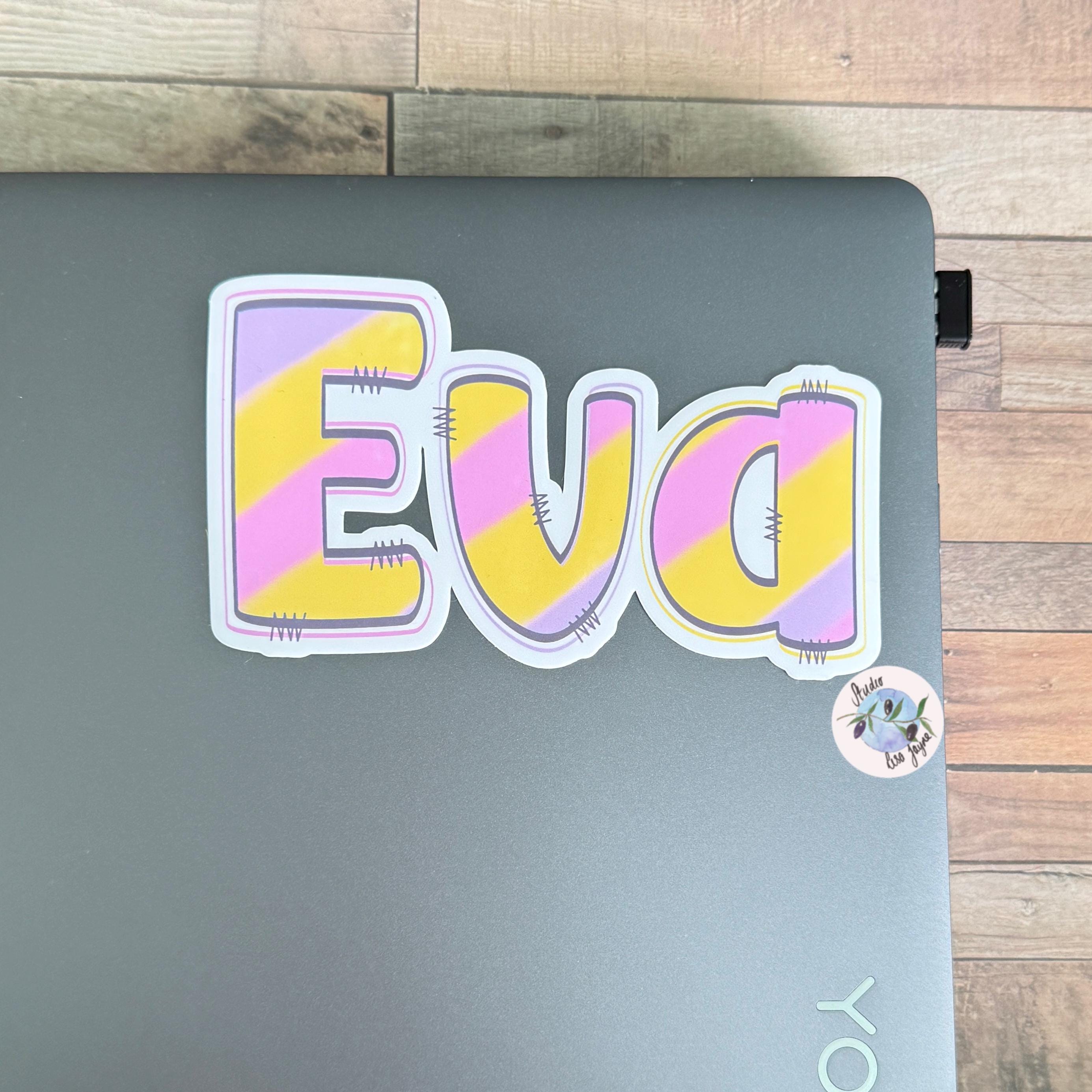 Pastel Rainbow Name Sticker Label - a laptop with a sticker on it