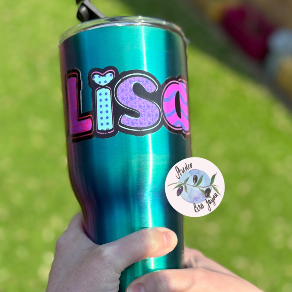 Bright Patterned Personalised Name Waterproof Vinyl Sticker Label