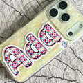 Floral Tile Name Sticker Label applied to iPhone