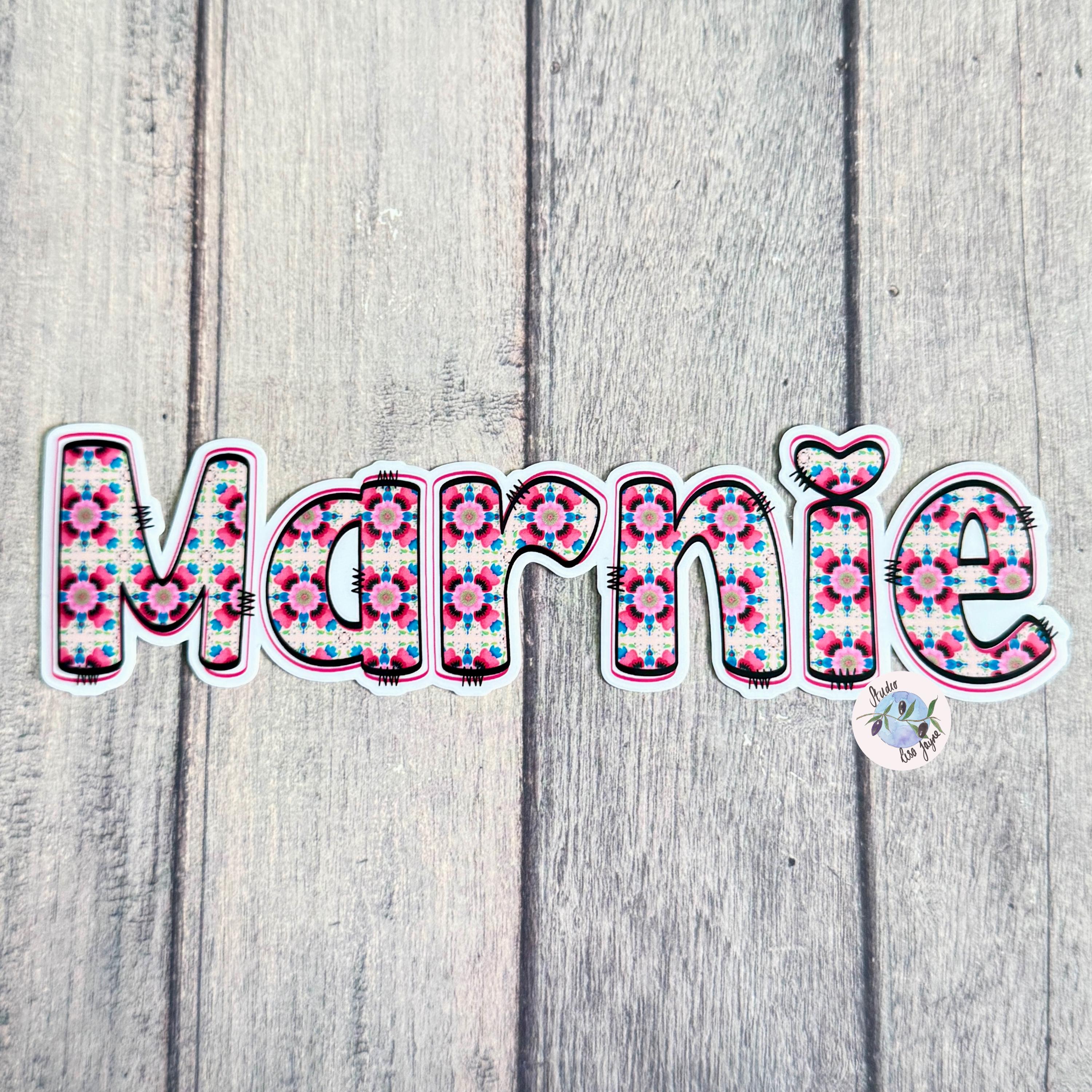 Floral Tile Name Sticker Label Marine on a wooden background