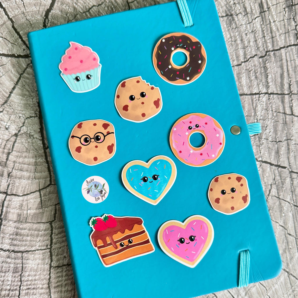 Sweet Treats Sticker Pack Hand Illustrated Happy Foods.  Doughnuts, cookies, cake, cupcake. - Sweet Treats Sticker Pack Hand Illustrated Happy Foods.  Doughnuts, cookies, cake, cupcake.