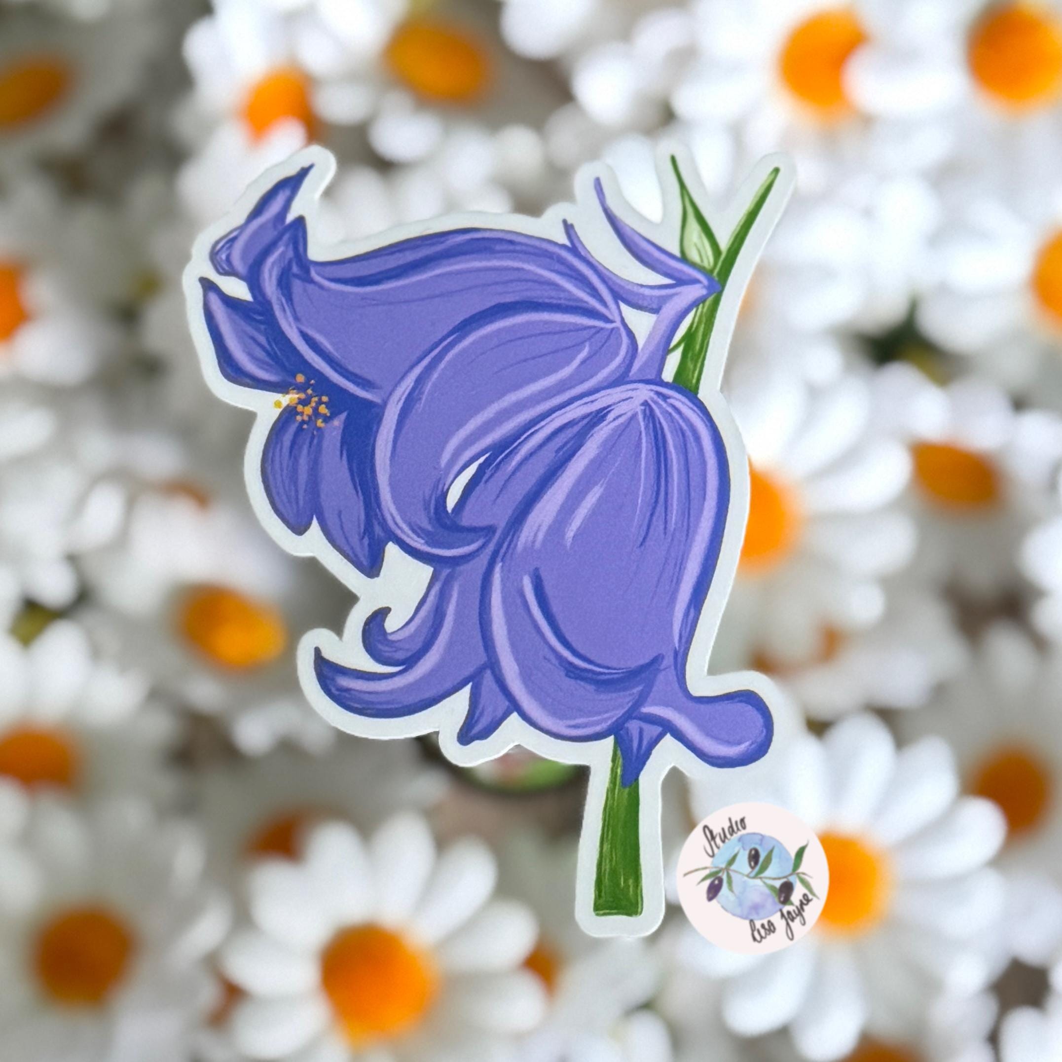 Bluebells Hand Illustrated Waterproof Vinyl Sticker - a sticker of purple flowers