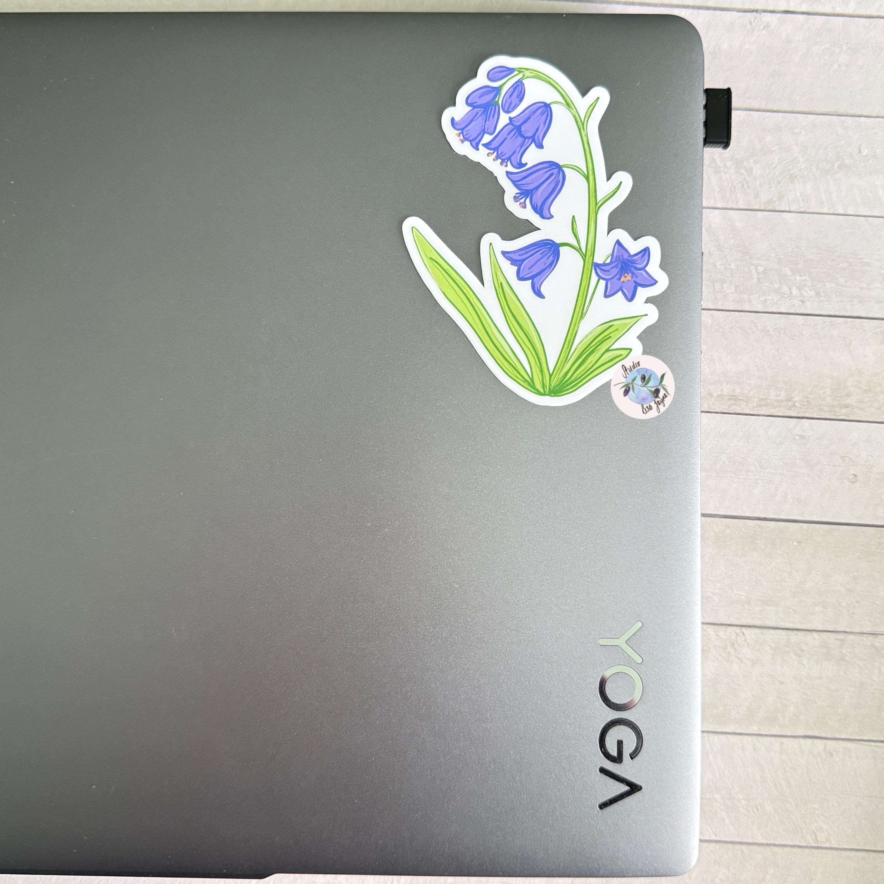 Bluebells Hand Illustrated Waterproof Vinyl Sticker - a sticker on a laptop