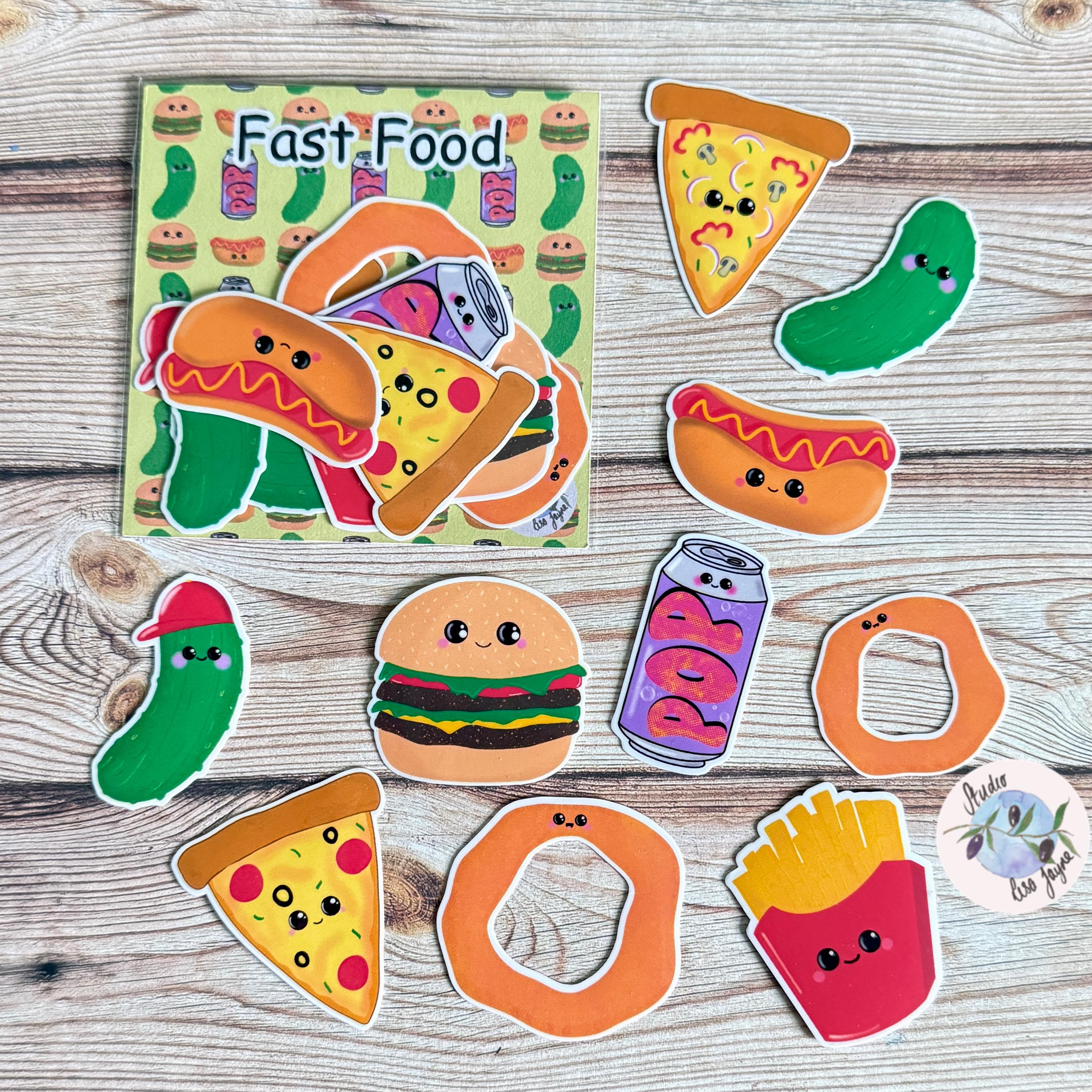 Fast Food Sticker Pack Hand Illustrated Happy Foods - a group of cut out food item sticker