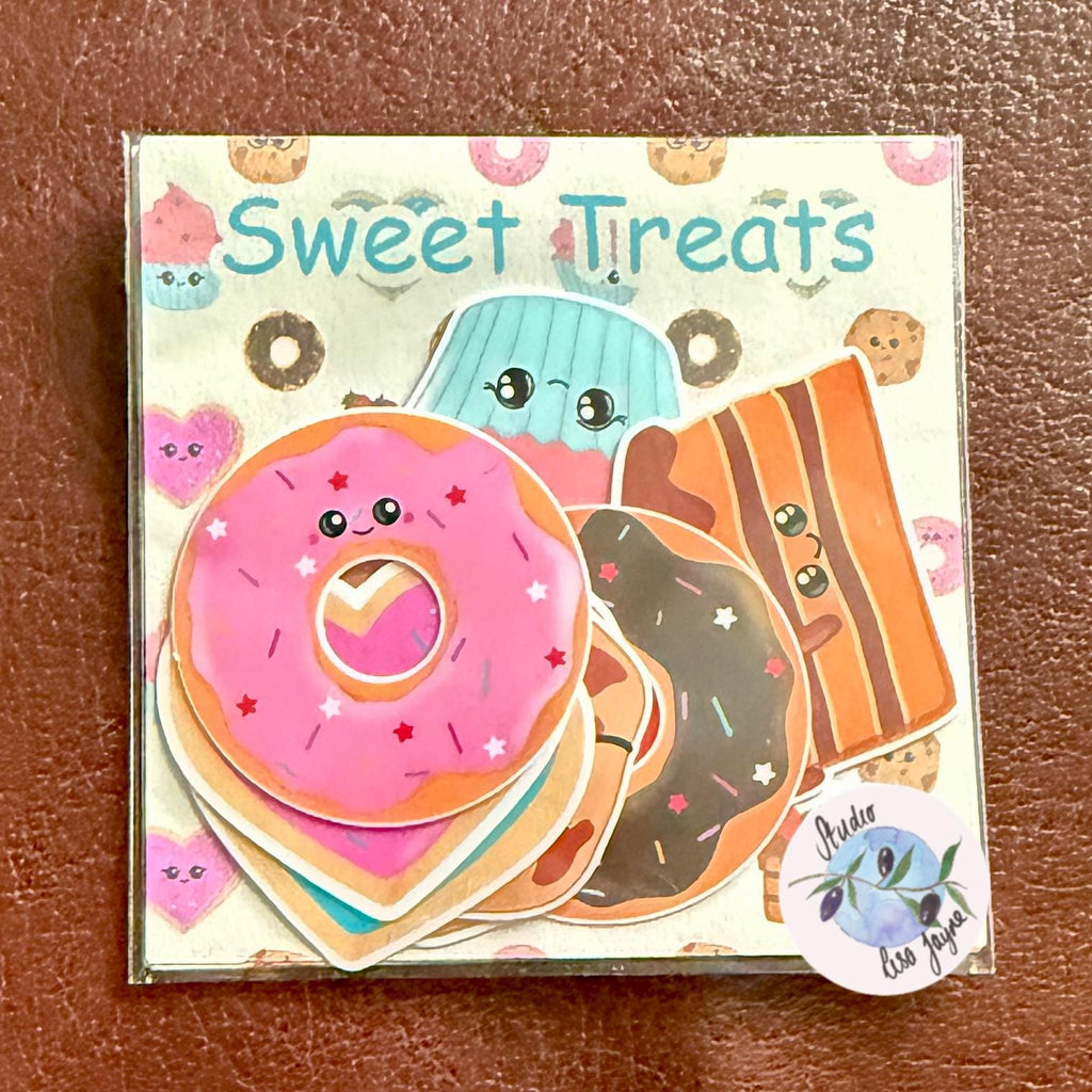 Sweet Treats Sticker Pack Hand Illustrated Happy Foods.  Doughnuts, cookies, cake, cupcake. - Sweet Treats Sticker Pack Hand Illustrated Happy Foods.  Doughnuts, cookies, cake, cupcake.