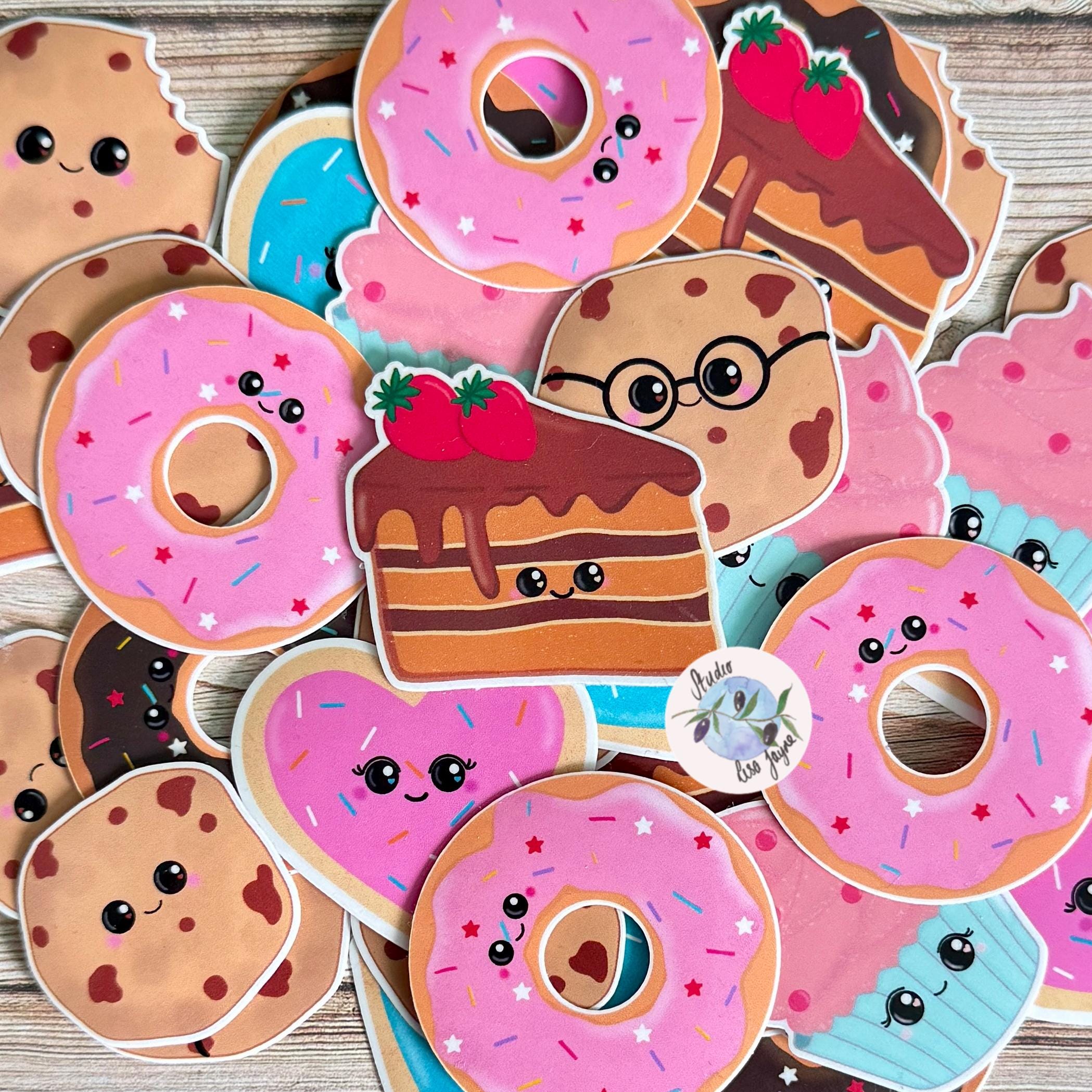 Sweet Treats Sticker Pack Hand Illustrated Happy Foods.  Doughnuts, cookies, cake, cupcake. - Sweet Treats Sticker Pack Hand Illustrated Happy Foods.  Doughnuts, cookies, cake, cupcake.