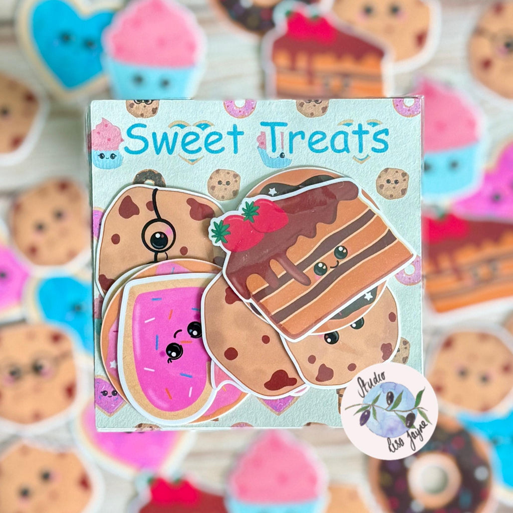Sweet Treats Sticker Pack Hand Illustrated Happy Foods.  Doughnuts, cookies, cake, cupcake. - Sweet Treats Sticker Pack Hand Illustrated Happy Foods.  Doughnuts, cookies, cake, cupcake.