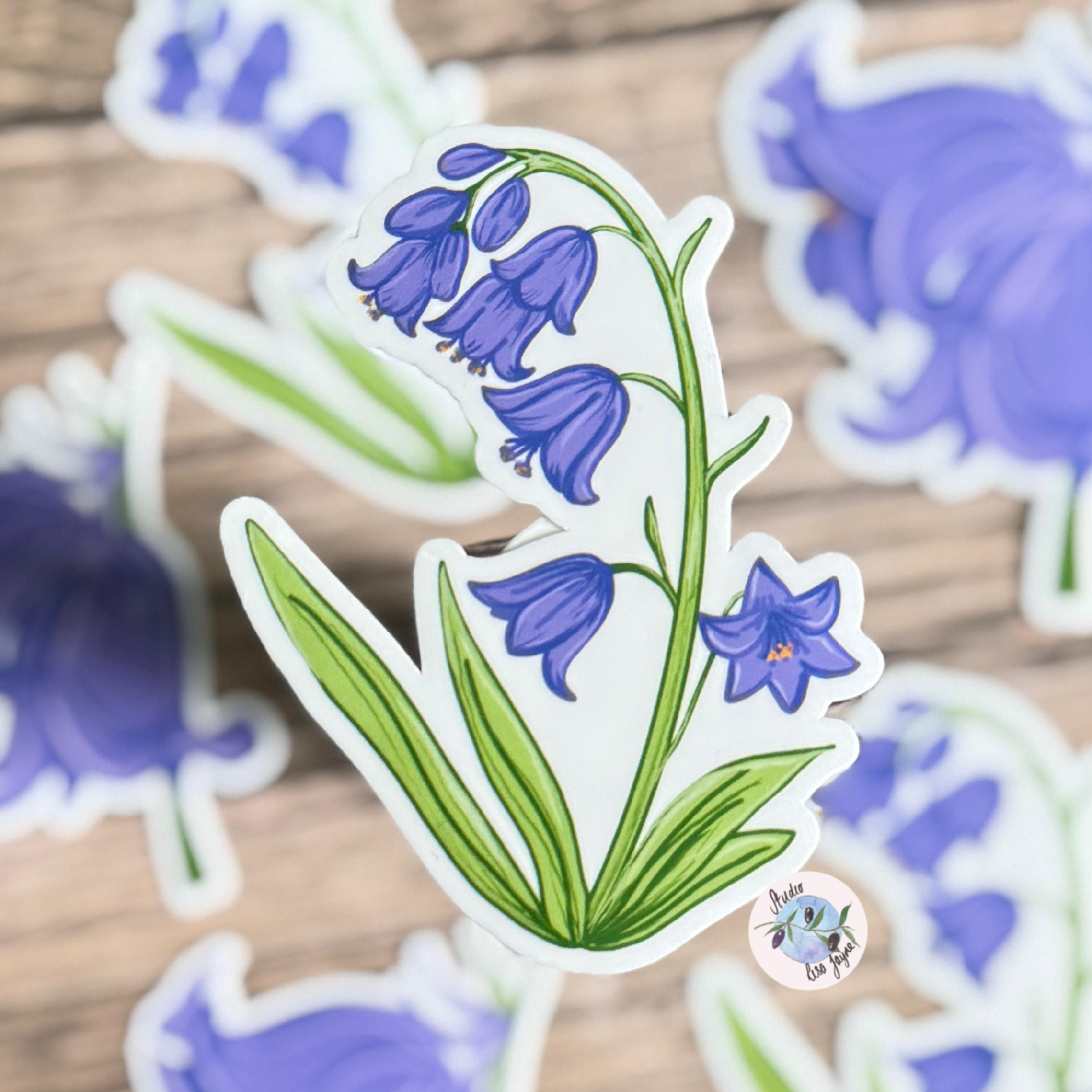 Bluebells Hand Illustrated Waterproof Vinyl Sticker - a sticker of blue flowers