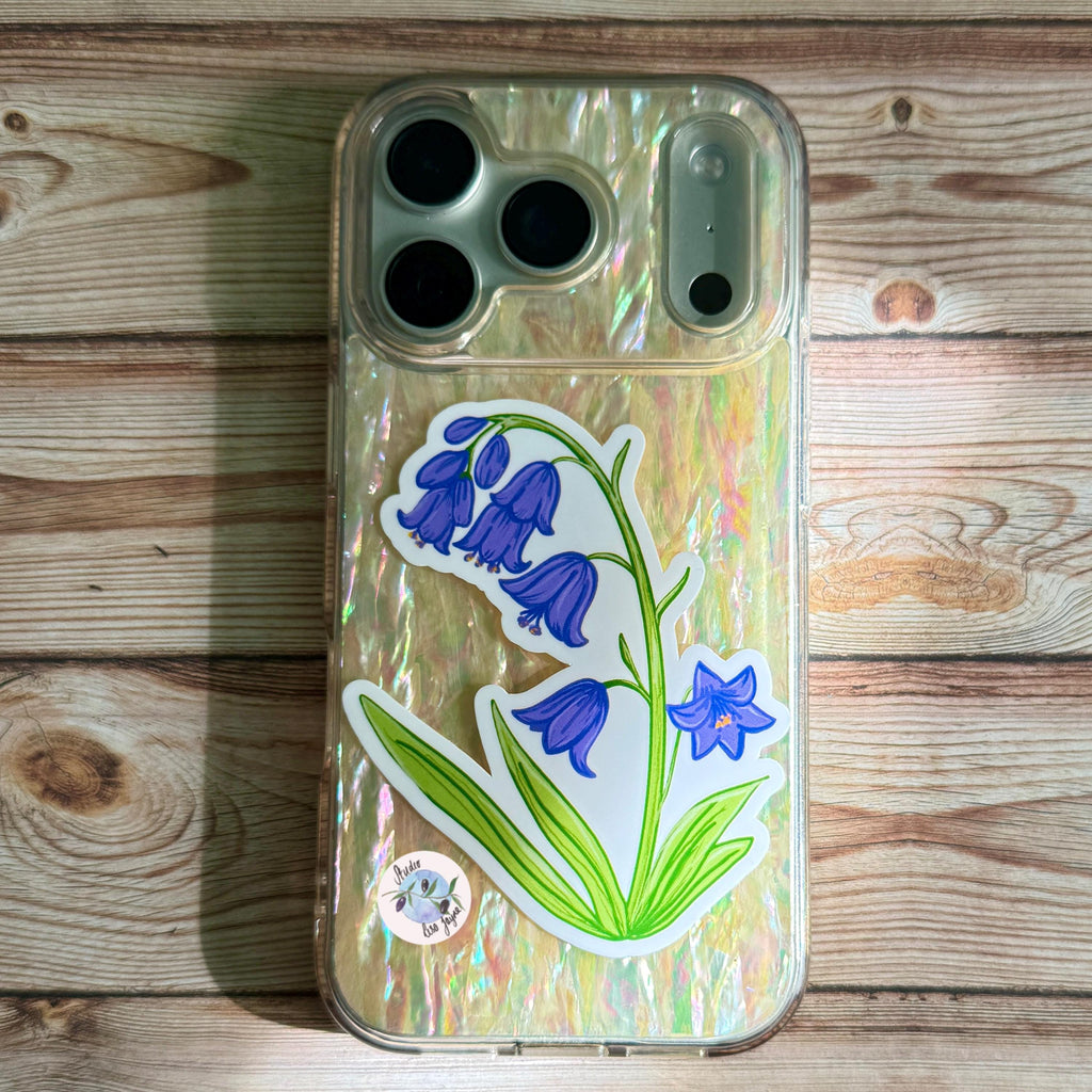 Bluebells Hand Illustrated Waterproof Vinyl Sticker - a phone case with a sticker on it