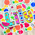 Cute Fruit Name Sticker for Smooth Surfaces - a group of colorful stickers with different shapes