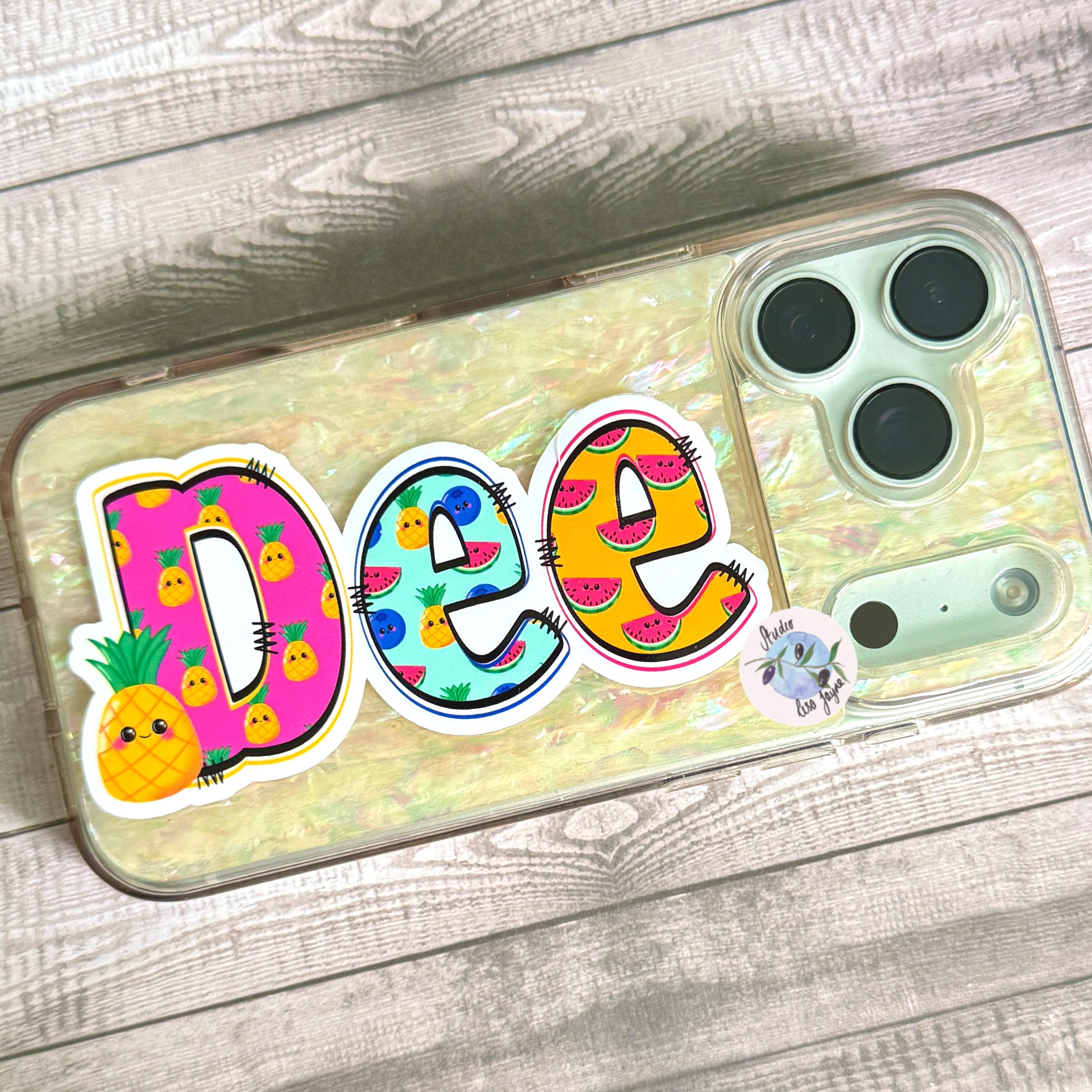 Cute Fruit Name Sticker for Smooth Surfaces - a phone case with a sticker on it