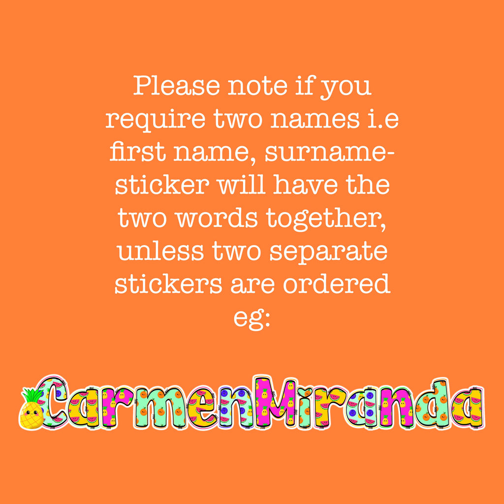 Cute Fruit Name Sticker for Smooth Surfaces - a text on an orange background