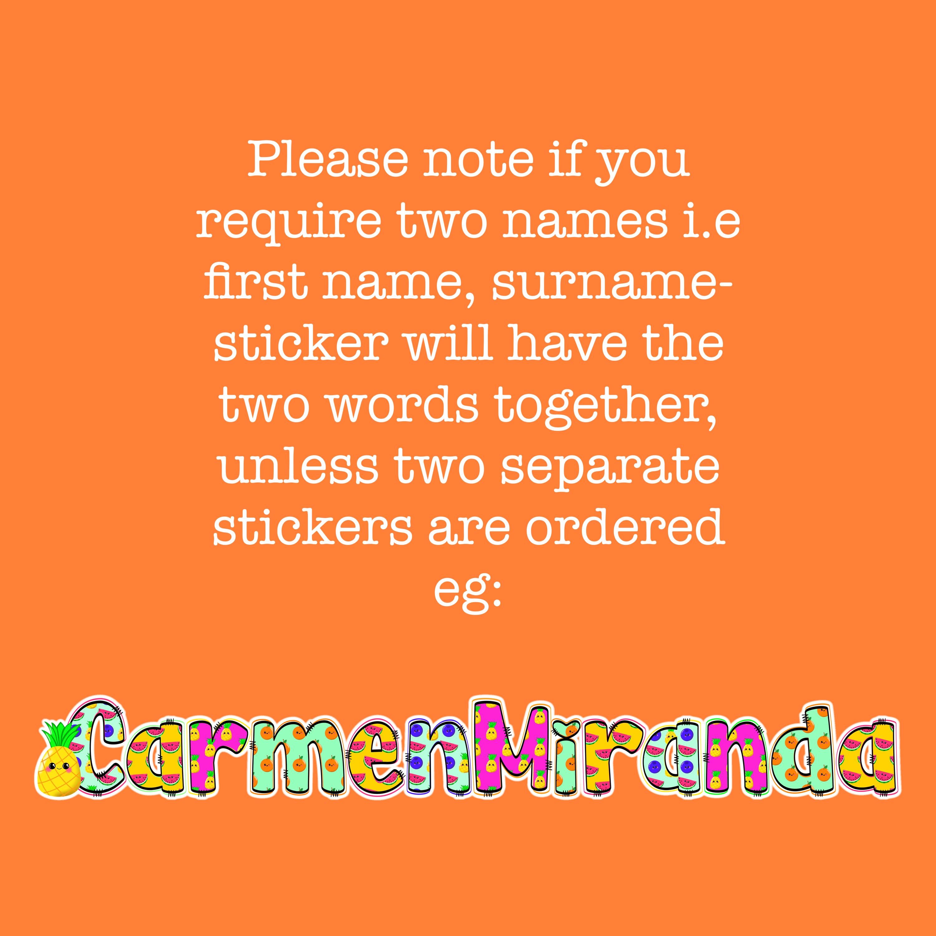 Cute Fruit Name Sticker for Smooth Surfaces - a text on an orange background