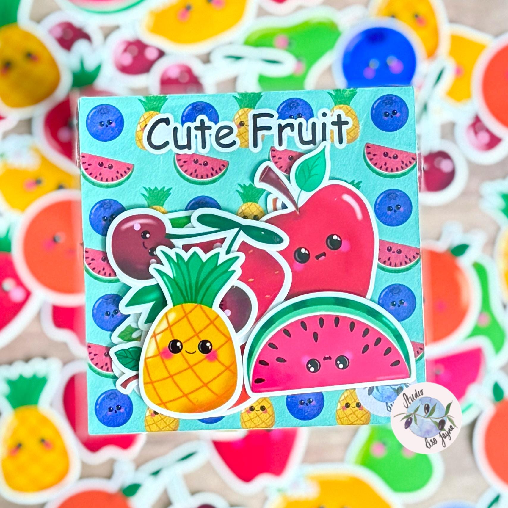 Cute Fruit Sticker Pack Hand Illustrated - Sticker pack of cartoon fruits with a burred background