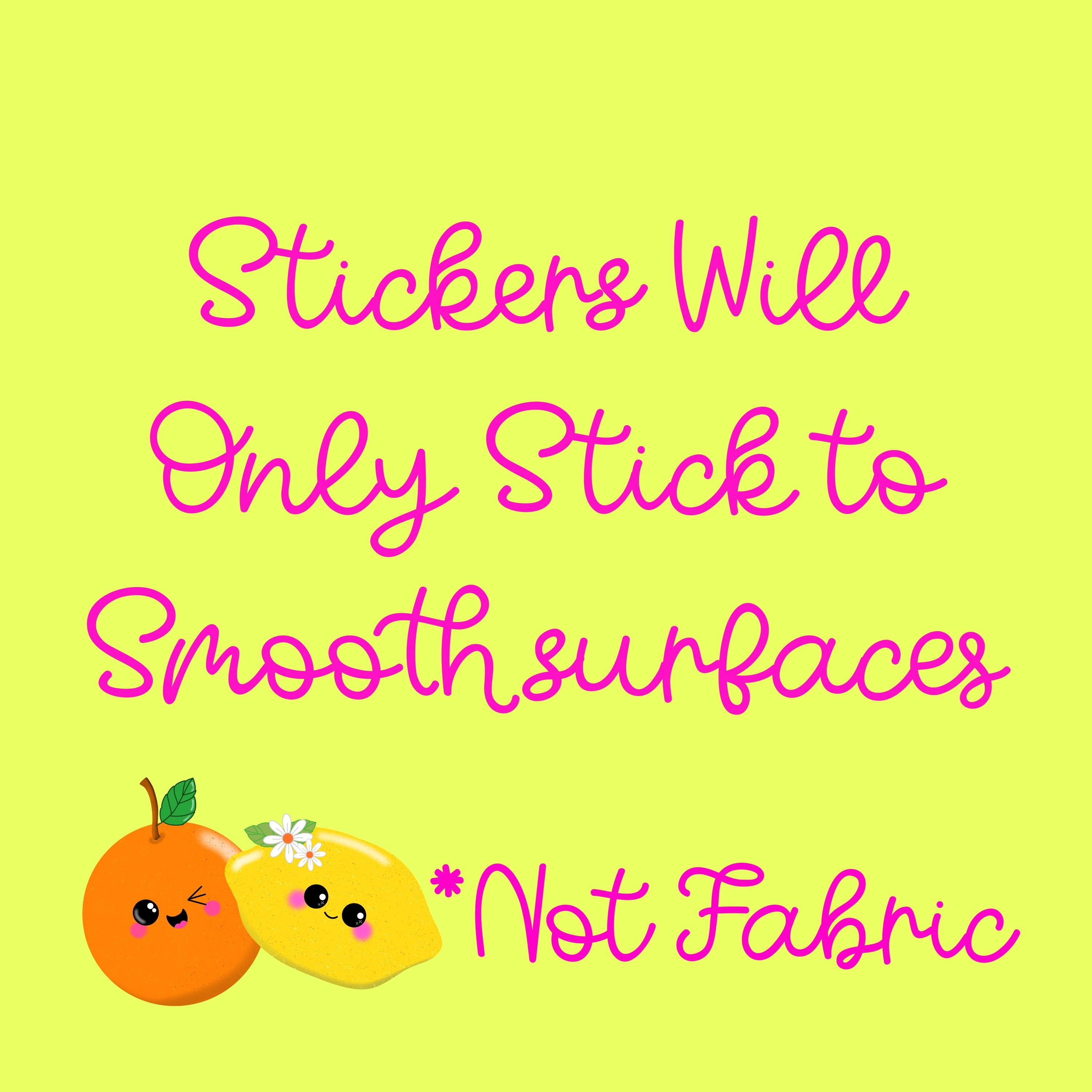 Cute Fruit Name Sticker for Smooth Surfaces - a yellow background with a couple of fruit and a lemon
