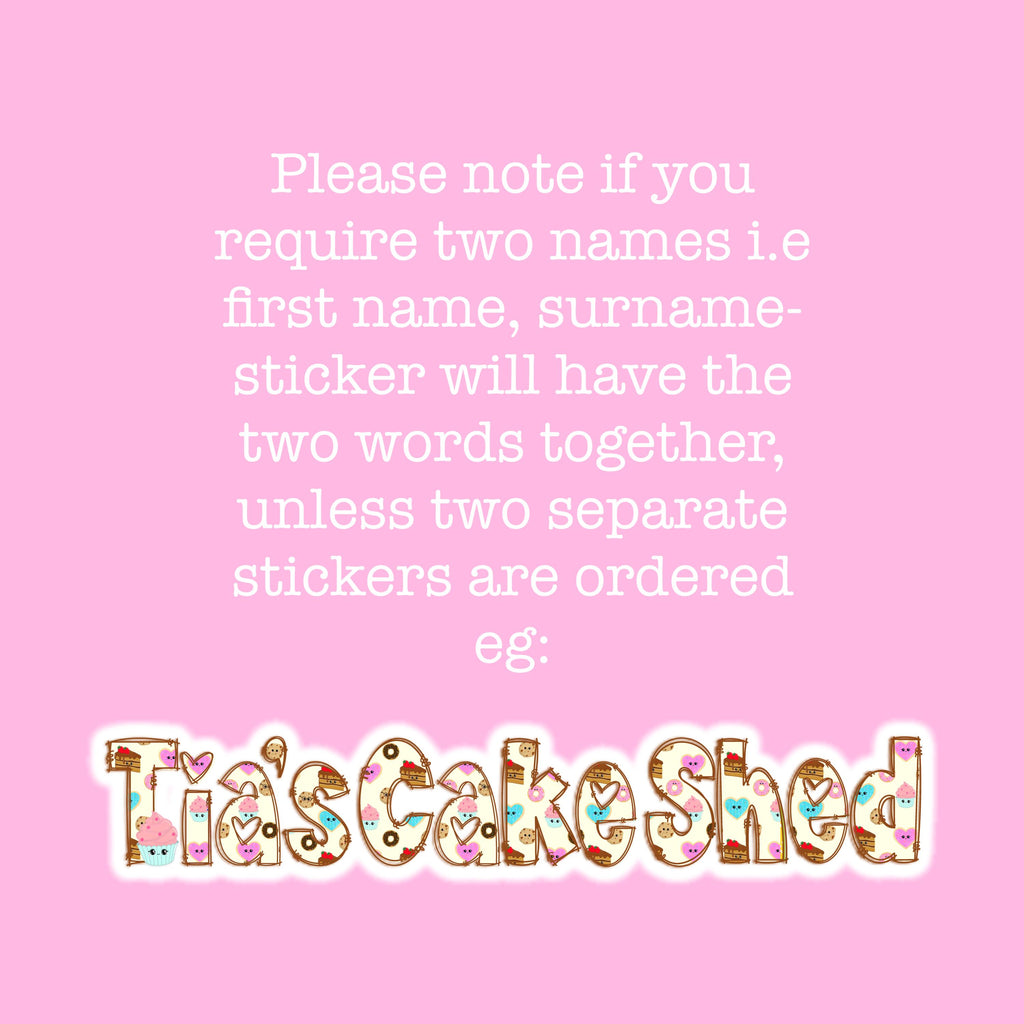 Sweet Treats Name Sticker for Smooth Surfaces - a pink background with text