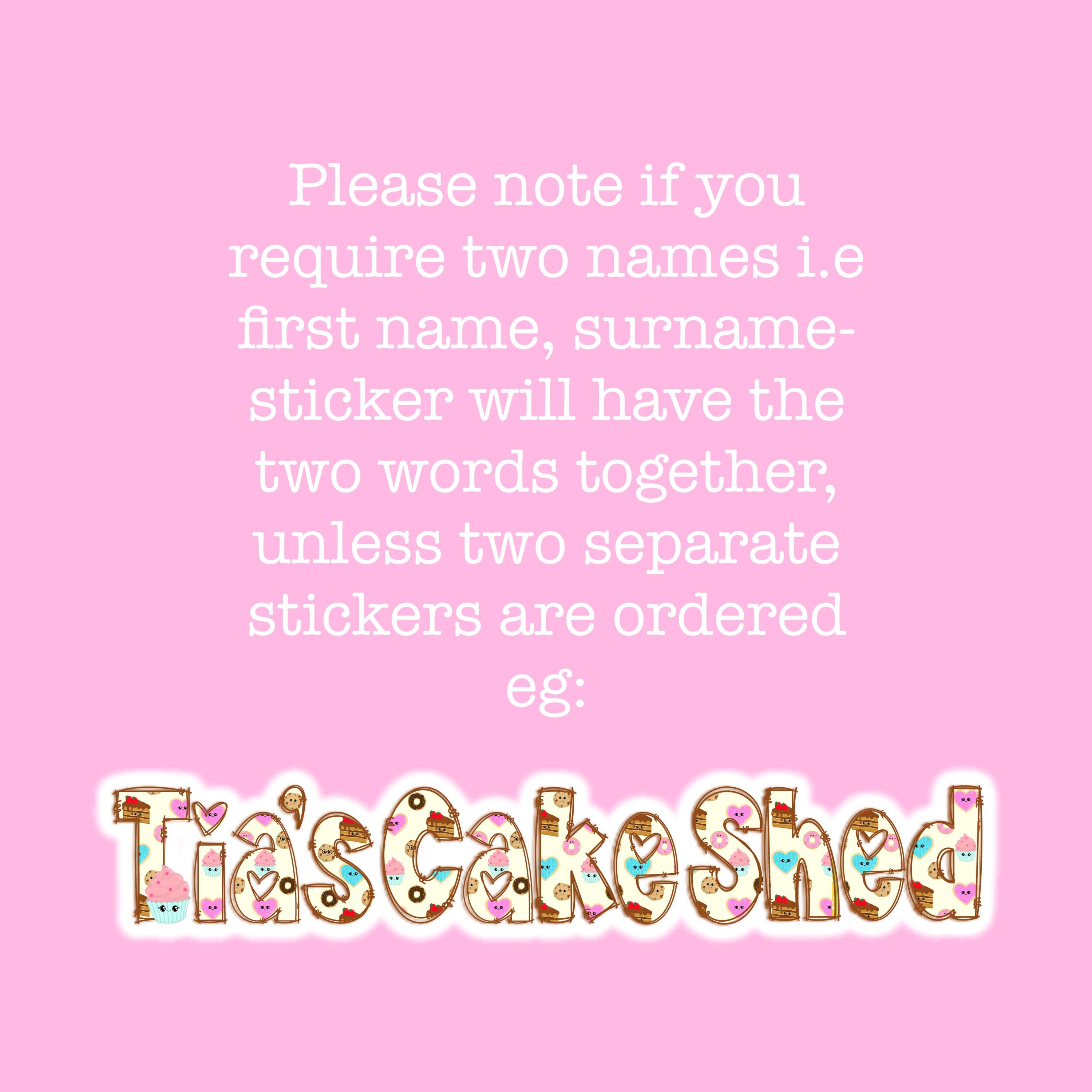 Sweet Treats Name Sticker for Smooth Surfaces - a pink background with text