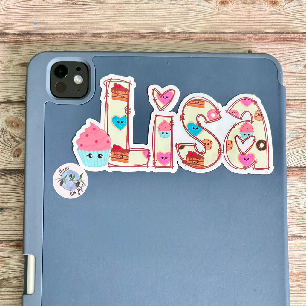 Sweet Treats Name Sticker for Smooth Surfaces - a close up of a phone case