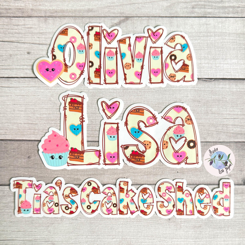 Sweet Treats Name Sticker for Smooth Surfaces - a close up of a name