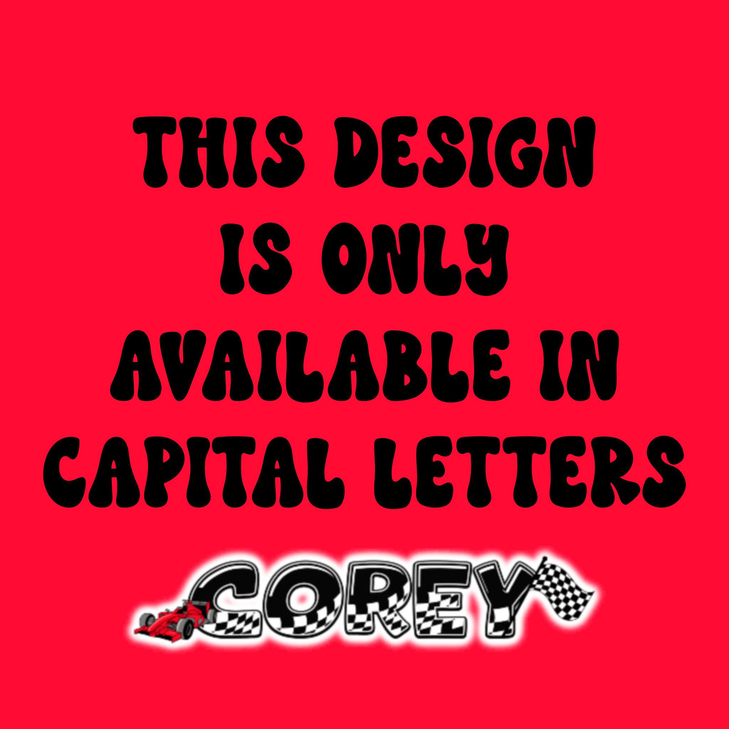 F1 Racing Car Name Sticker Label - a red background with black text