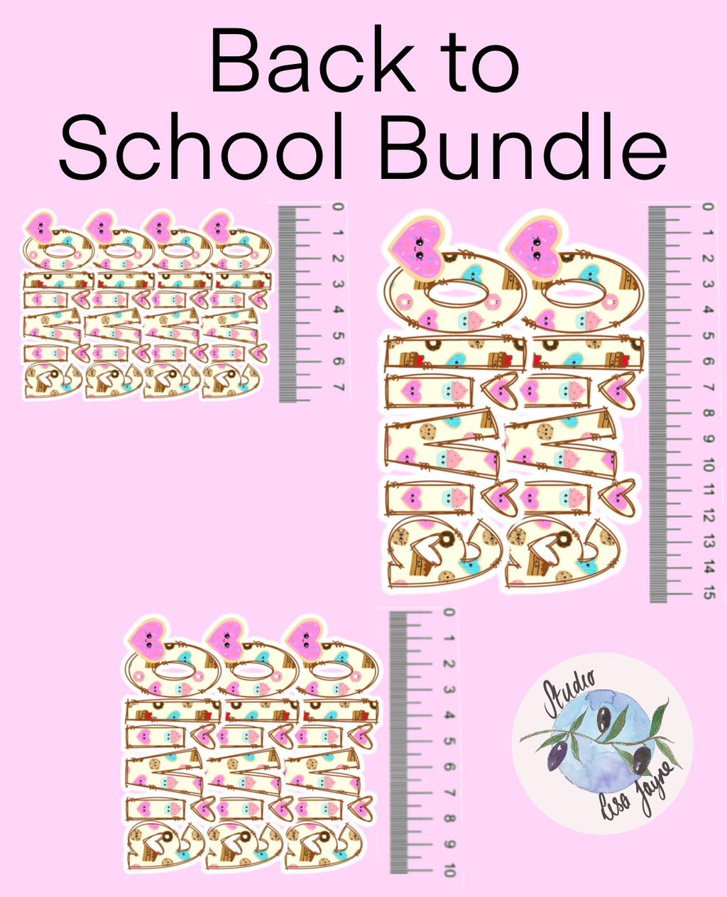Sweet Treats Name Sticker for Smooth Surfaces - a ruler and numbers on a pink background