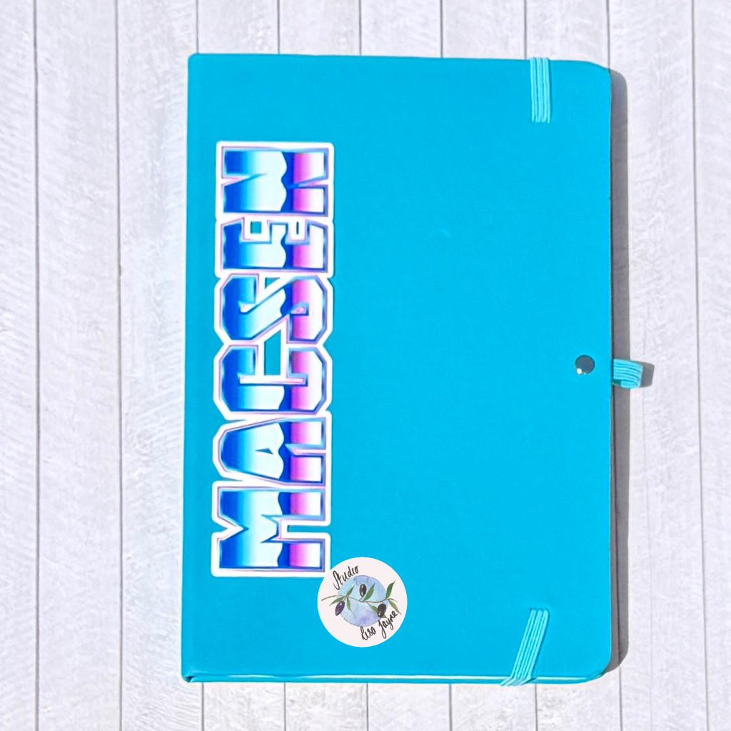 80s Wave Name Sticker Label - a blue folder with a logo on it