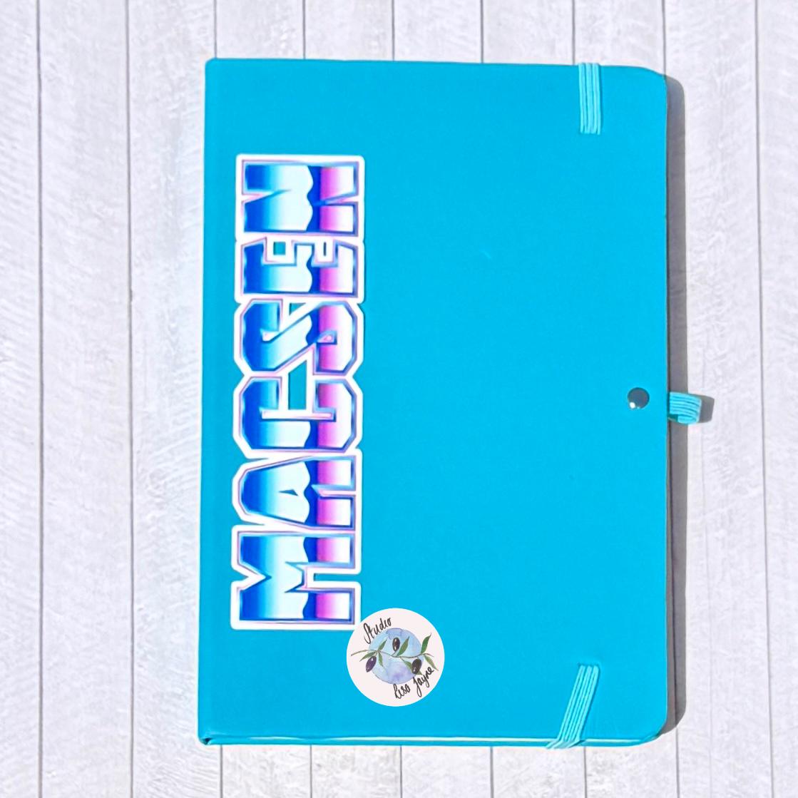 80s Wave Name Sticker Label - a blue folder with a logo on it