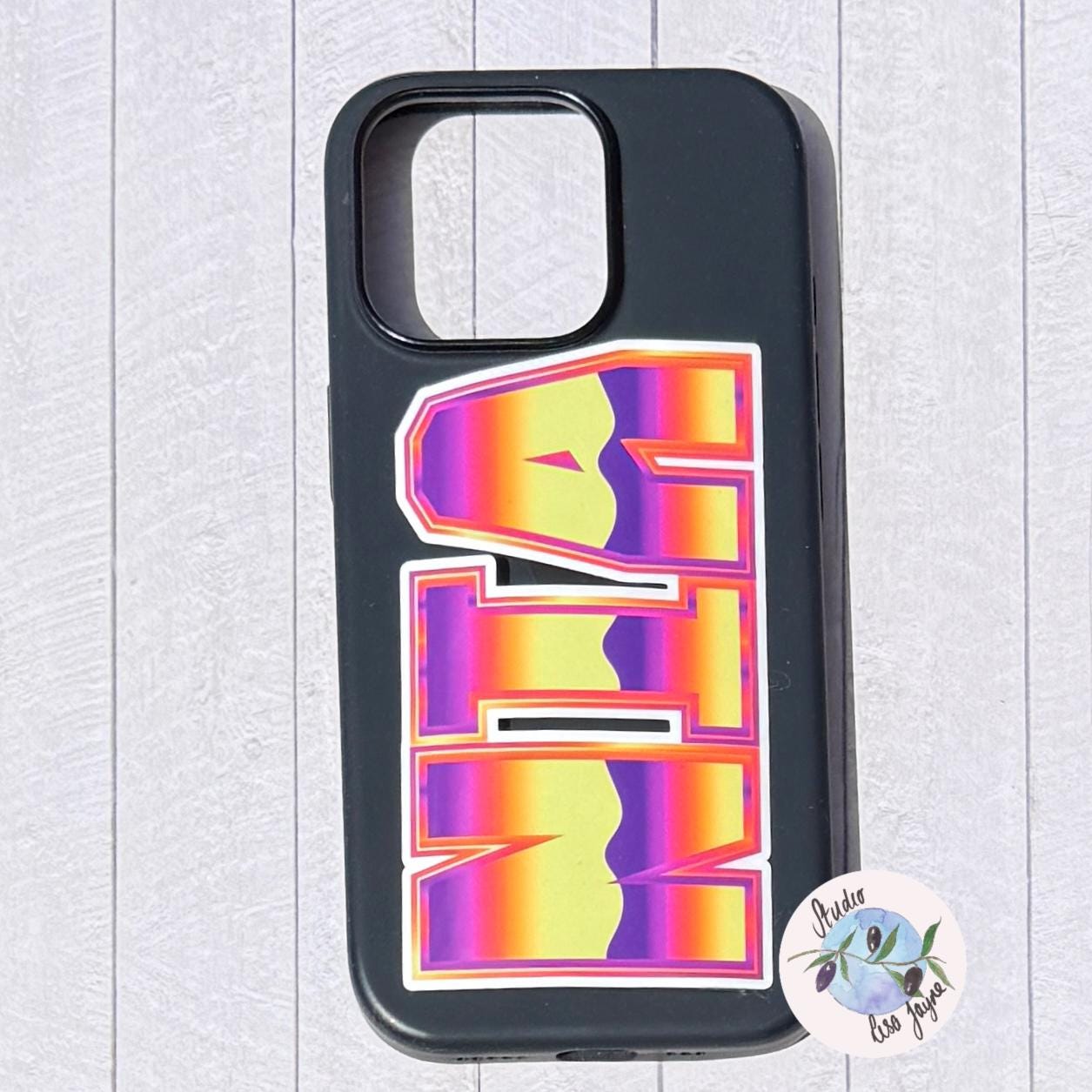 80s Wave Name Sticker Label - a phone case with a colorful logo
