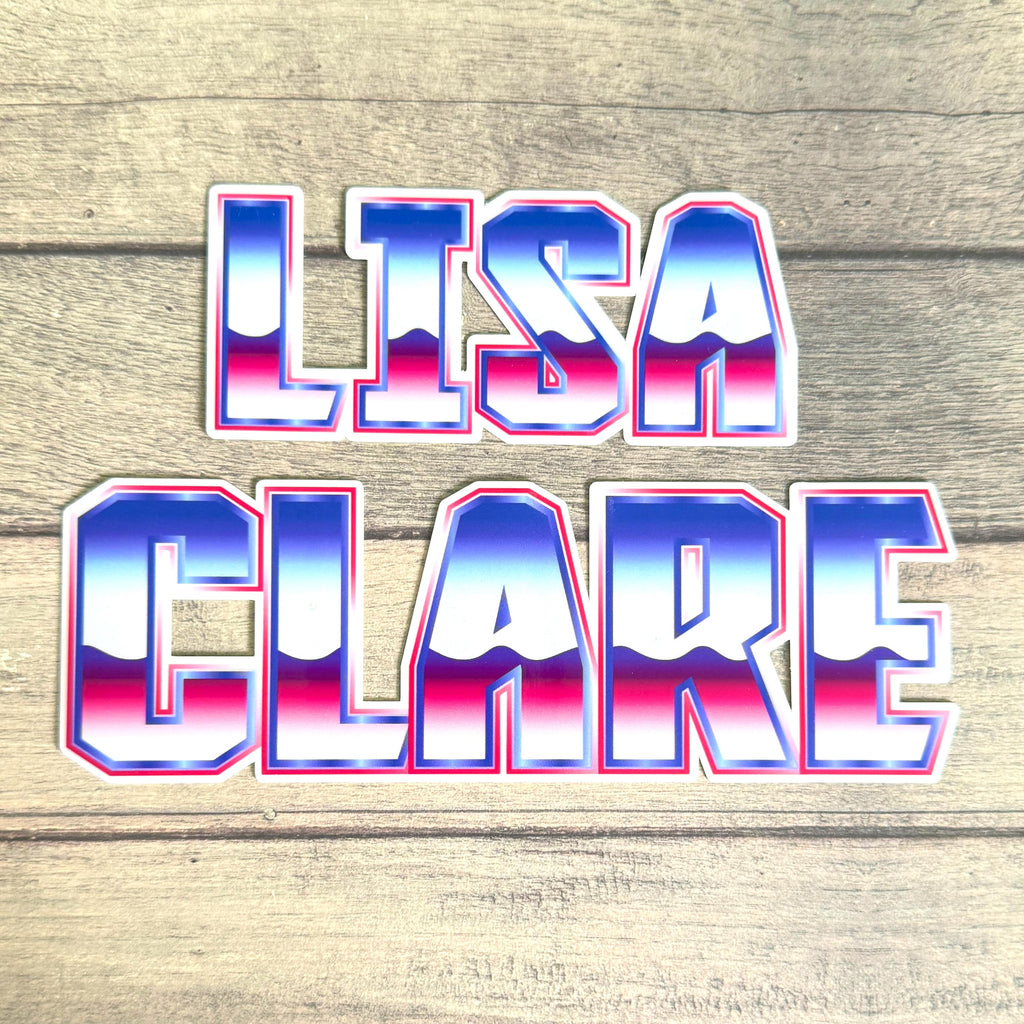 80s Wave Name Sticker Label - a close up of a name