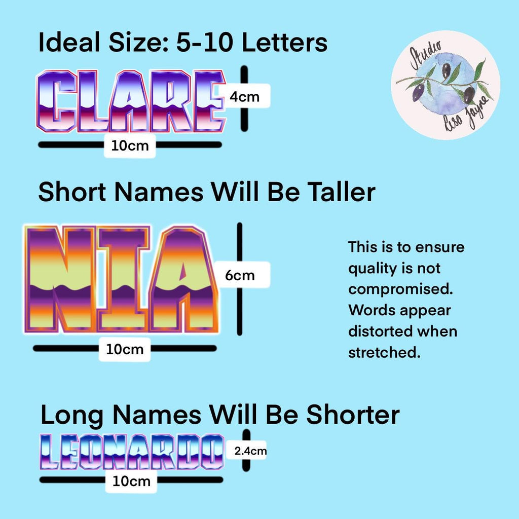 80s Wave Name Sticker Label - a blue background with different names
