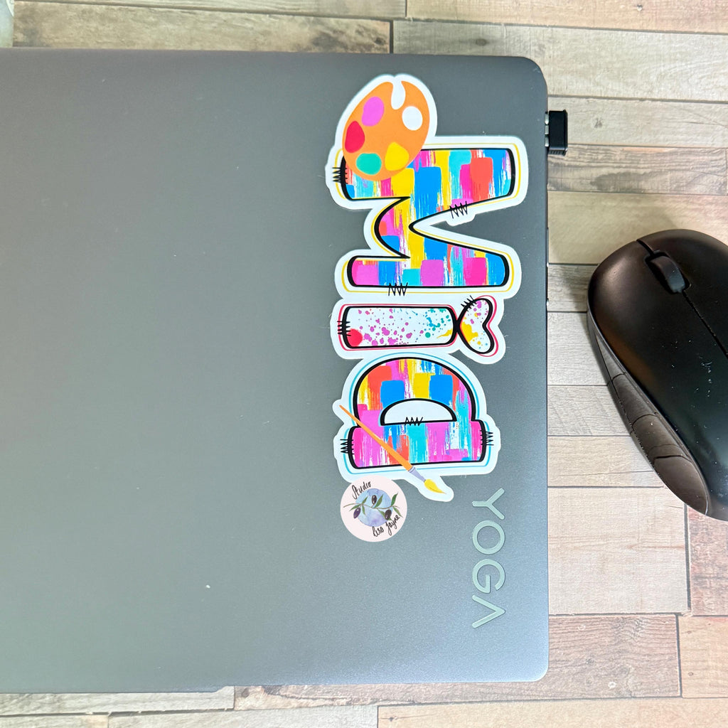 Artist Painter Painting Name Sticker Label - a laptop and a computer mouse