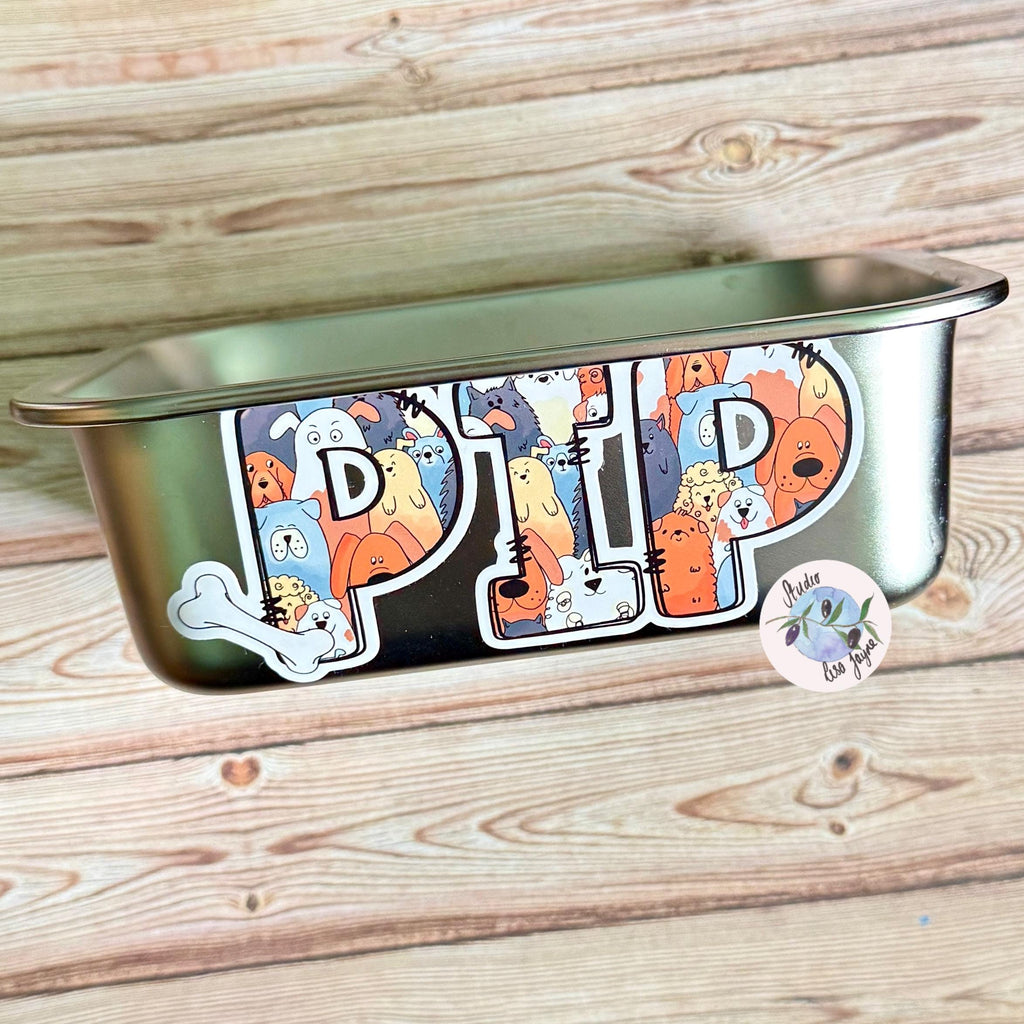Dog Puppy Name Sticker Sticker Label Illustrated  Handmade - a metal container with a sticker on it