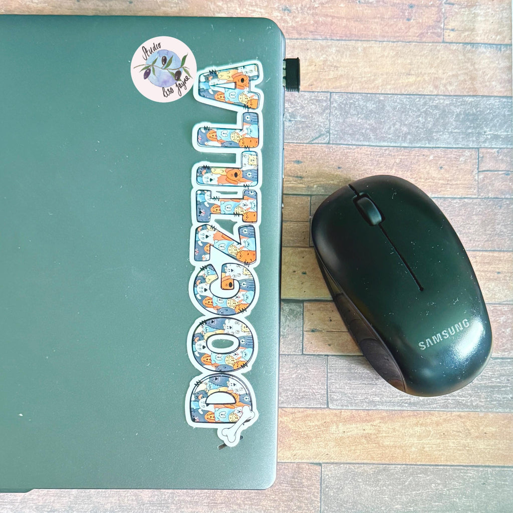 Dog Puppy Name Sticker Sticker Label Illustrated  Handmade - a laptop and a computer mouse