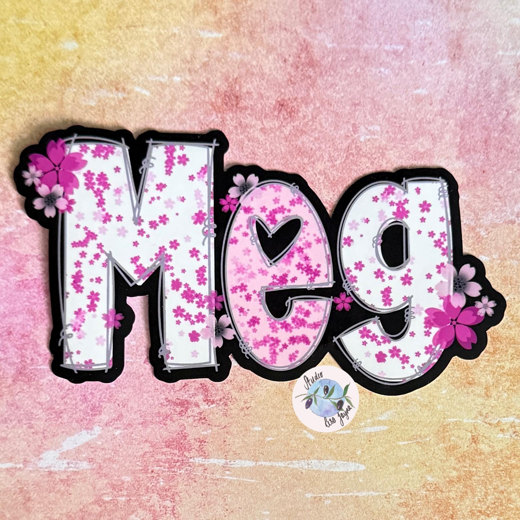 Cherry Blossom Sakura Name Sticker Label - a pink and white name sign