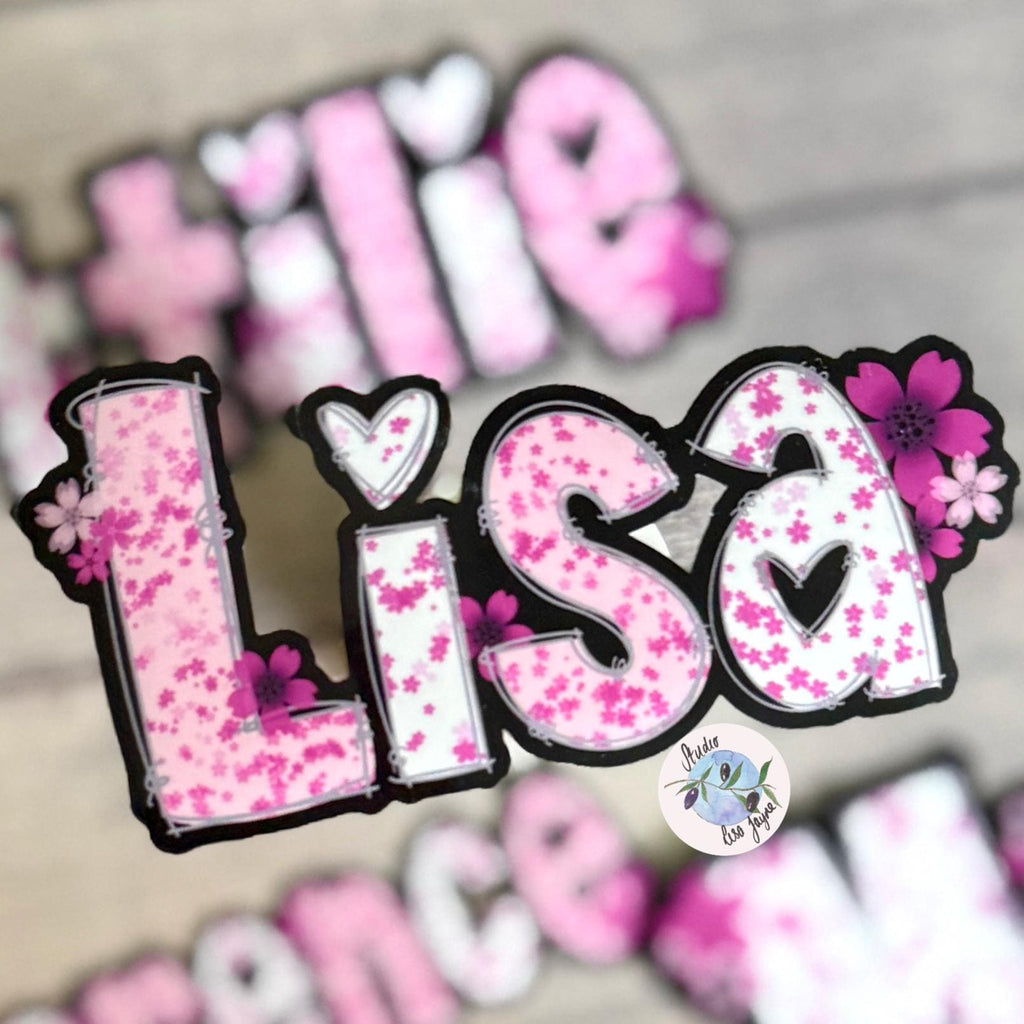 Cherry Blossom Sakura Name Sticker Label - a close up of a name