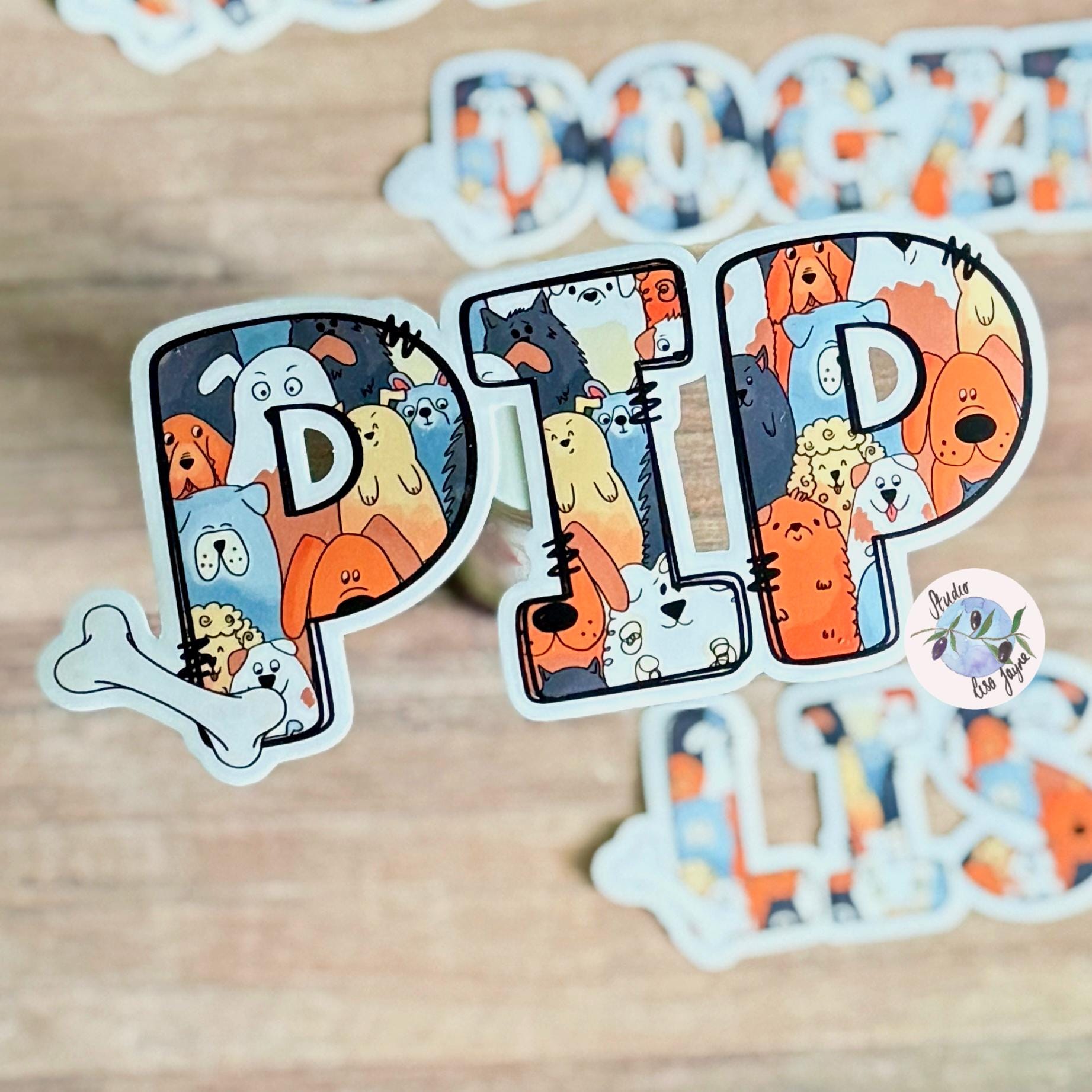 Dog Puppy Name Sticker Sticker Label Illustrated  Handmade - a sticker with cartoon dogs on it