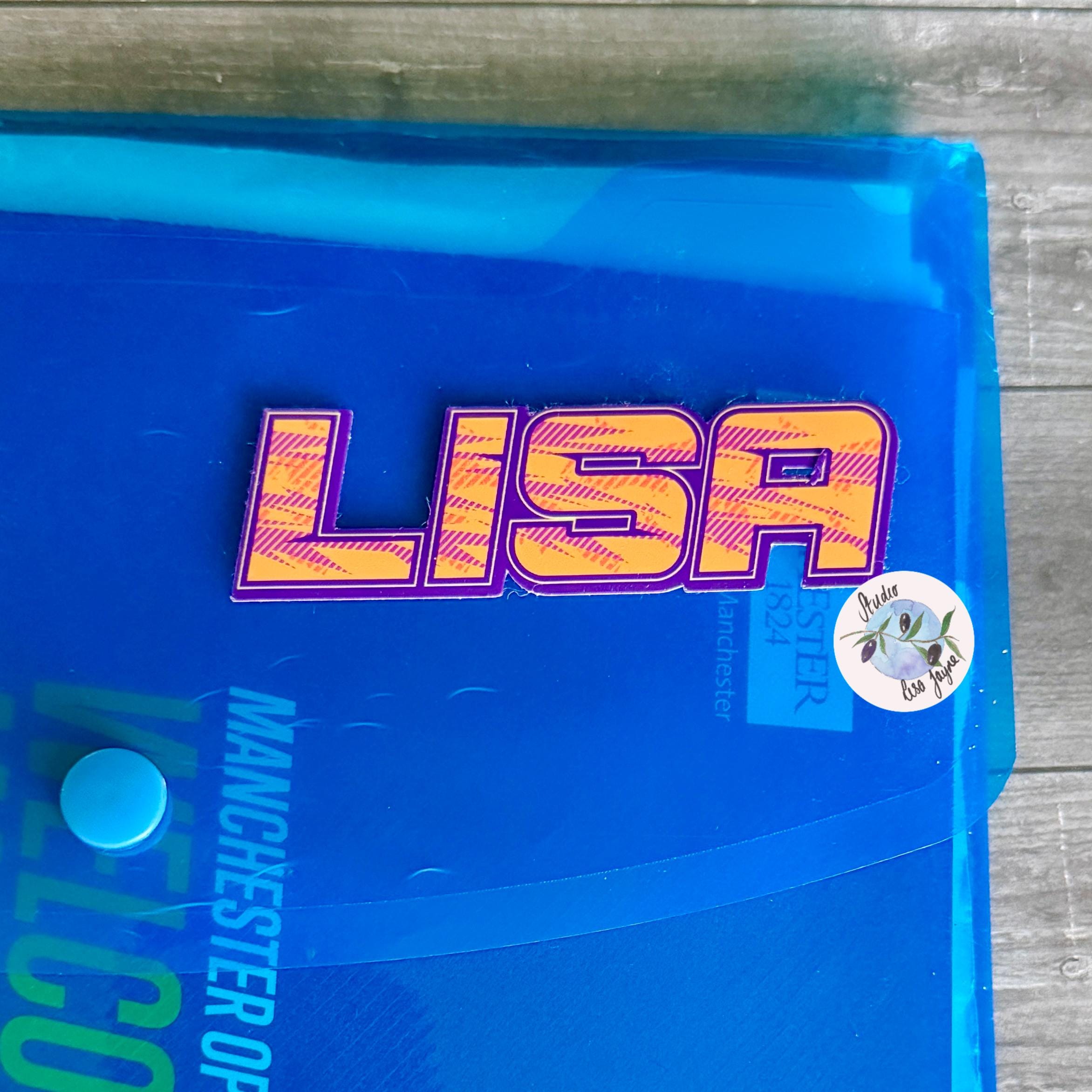 Sport Retro Name Sticker Sticker Label - a blue folder with a name on it
