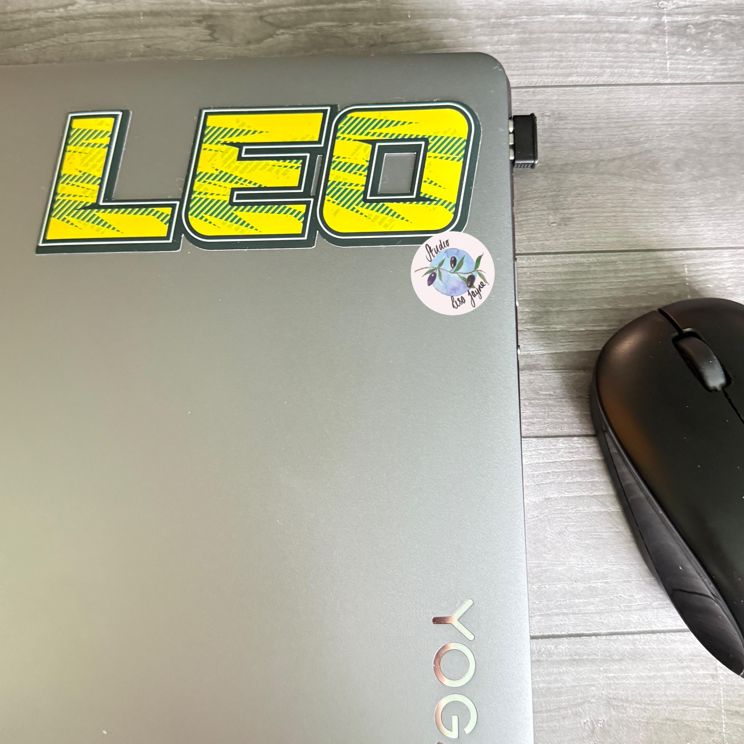 Sport Retro Name Sticker Sticker Label - a laptop and a computer mouse