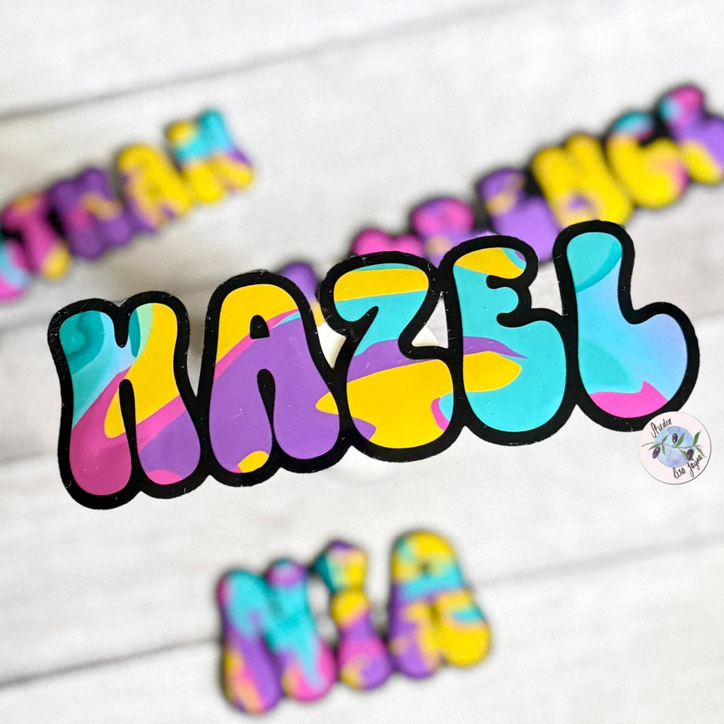 Colourful Retro Swirly Name Sticker Label - a close up of a name