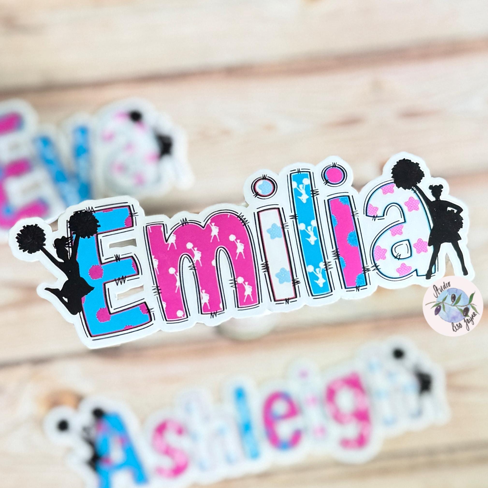 Cheerleader Name Sticker Label - a sticker of the name Emily